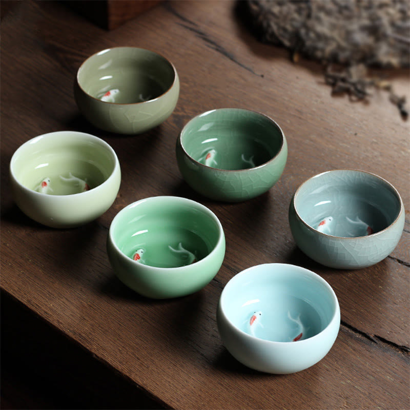 Buddha Stones, bunte Koi-Fische, Keramik-Teetasse, Kung-Fu-Teetasse, Schüssel