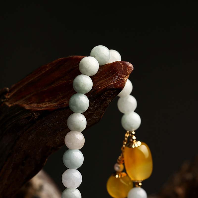 Buddha Stones Schutzarmband aus natürlichem Weiß Jade-Achat