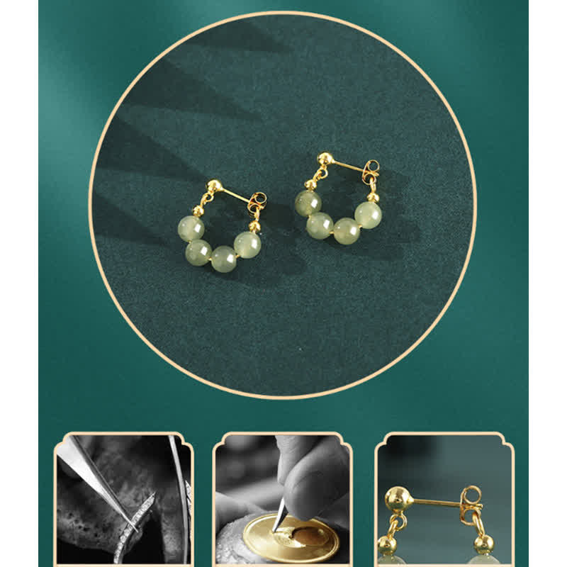 Ohrringe aus 925er-Sterlingsilber mit Hetian-Jade, rotem Achat und Perlen