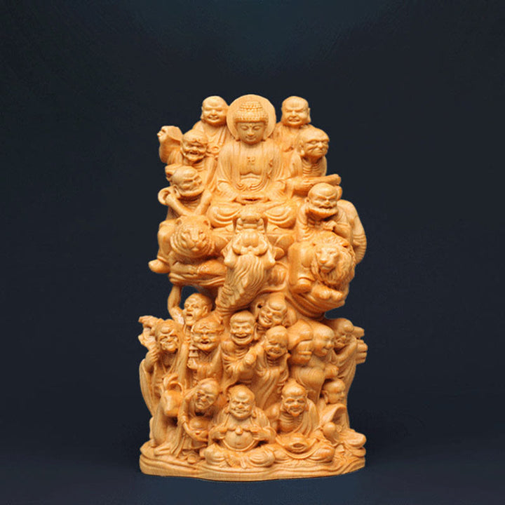 Buddha Stones handgefertigt Thuja Sutchuenensis Wood achtzehn Arhats Statue Purify Dekoration