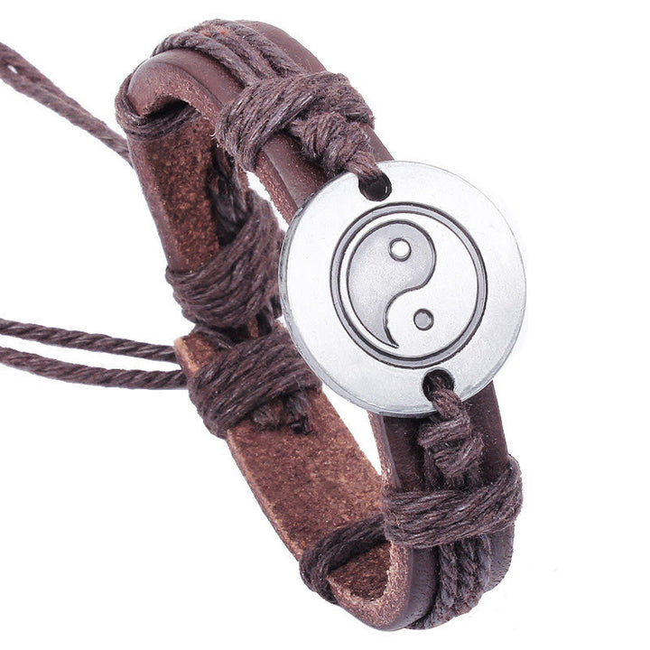 Buddha Stones Retro Yin Yang Leder Harmony String Armband