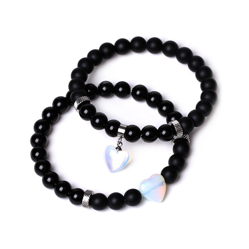 Buddha Stones 2-teiliges schwarzes Onyx-Kristall-Stein-Liebes-Herz-Schutz-Unterstützungs-Paar-Armband