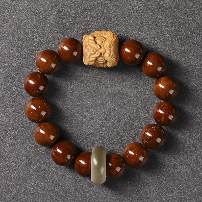 Armband mit Buddha Stonesn, lila Bodhi-Samen, tanzender Löwe, Weisheit