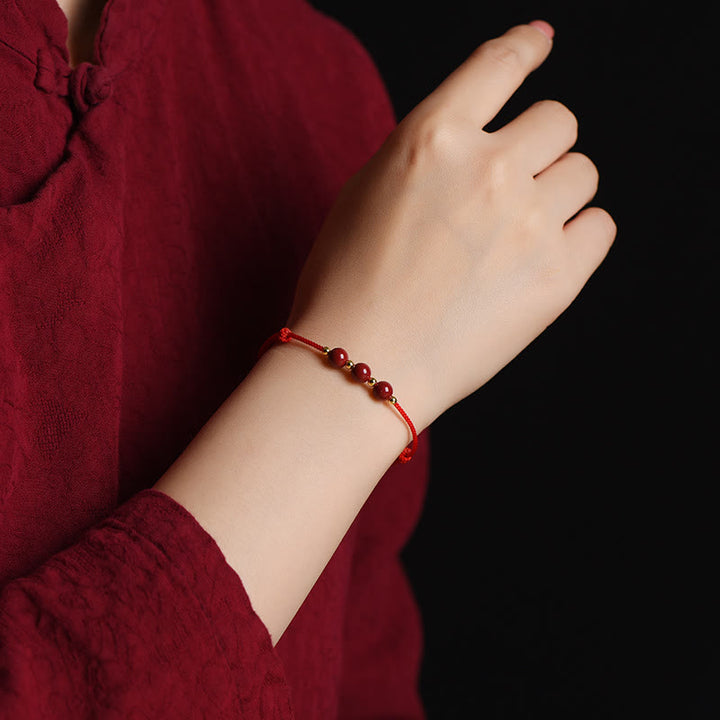 Buddha Stones Natural Lucky Cinnabar Bead Blessing String Armband Fußkettchen