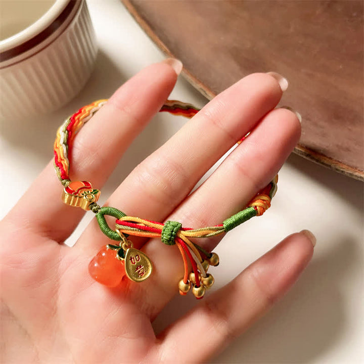 Buddha Stones Persimmon Red Achat Strength Reincarnation Knot Braid String Armband