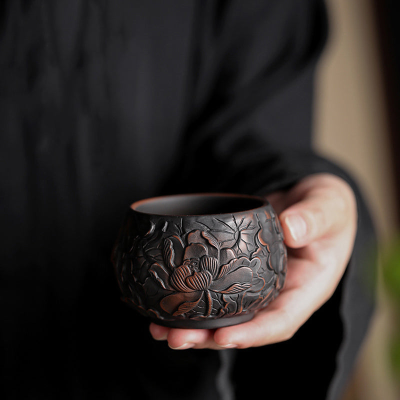 Buddha Stones, Lotusblatt, Blumenlandschaft, Drache, Bambus, Keramik-Teetasse, Kung-Fu-Teetasse, Schüssel