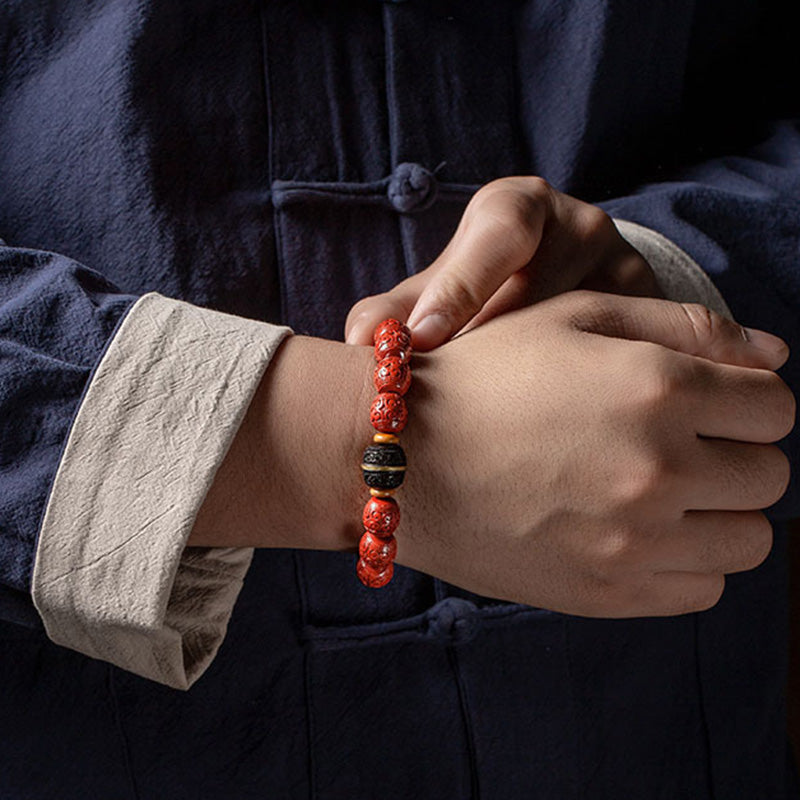 Armband „Buddha Stones“, natürliches Zinnober-Ebenholz, beruhigendes Segensarmband