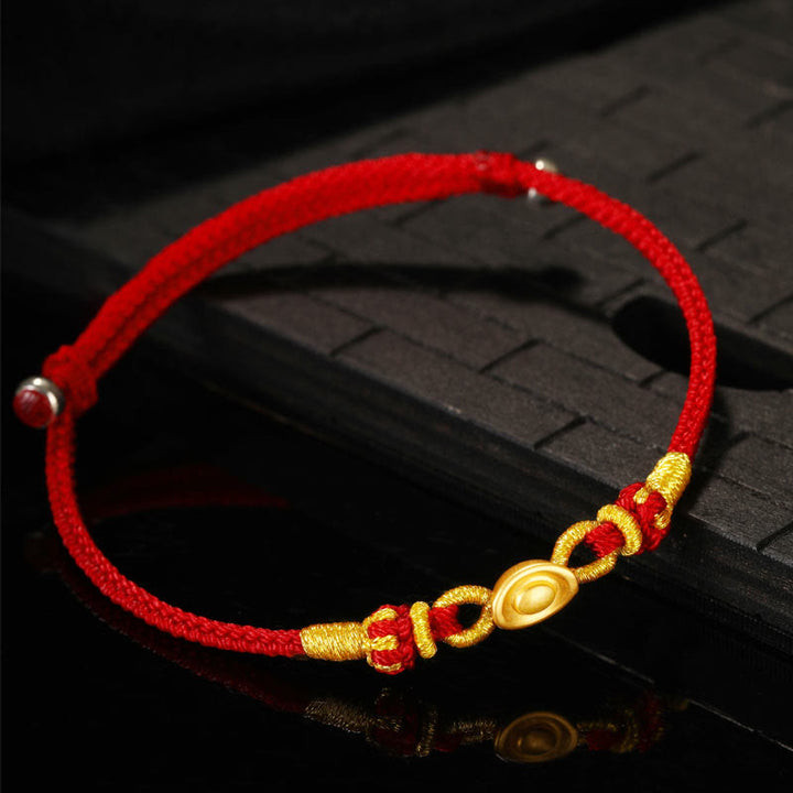 Buddha Stones 999 Goldbarren Handgefertigtes achtfädiges Friedensknoten-Gewebe-Glücksseil-Armband