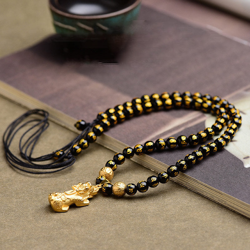 FengShui Obsidian PiXiu Reichtum Halskette