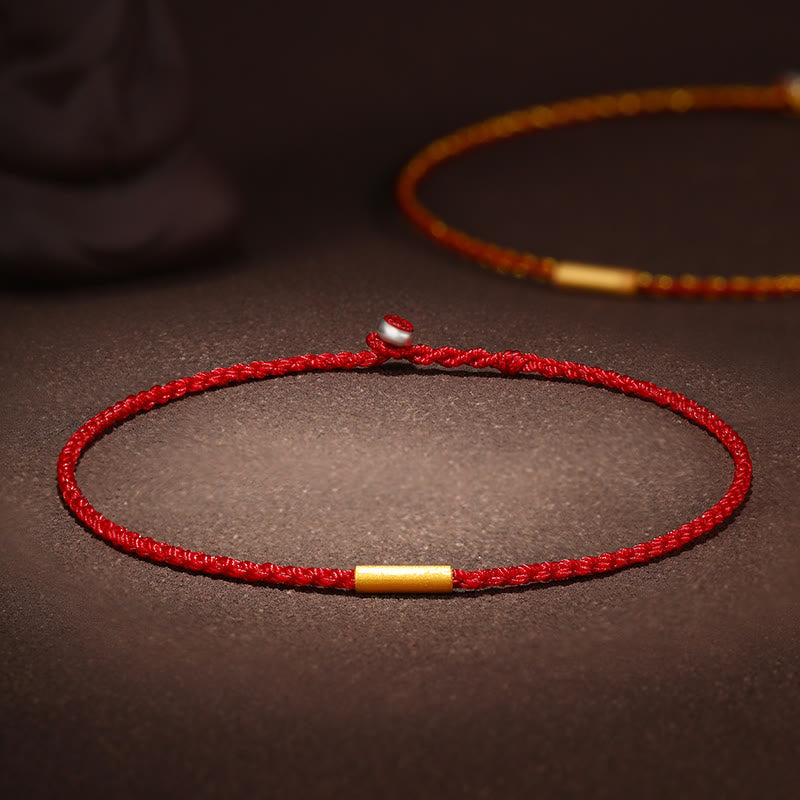 Buddha Stones 999 Gold Bead Handgefertigtes vierfädiges Wunschknoten geflochtenes Schutzarmband