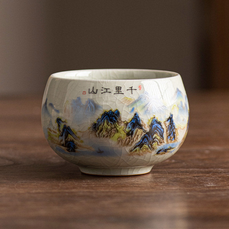 Buddha Stones, ein Panorama von Flüssen und Bergen, Keramik-Teetasse, Kung-Fu-Teetasse, 150 ml