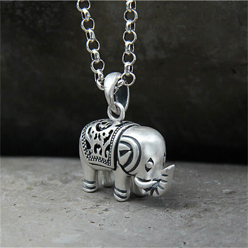 Buddha Stones 990 Sterling Silber Elefant Stärke Halskette Anhänger