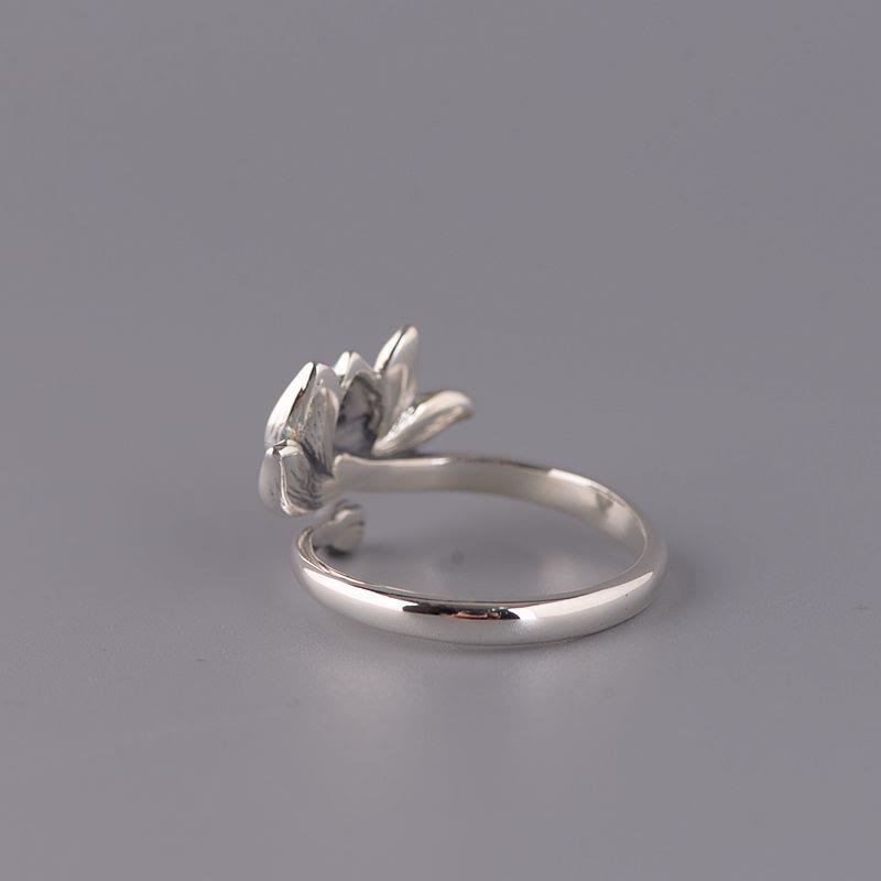 Buddha Stones 925 Sterling Silber Lotusblume Neuanfang Verstellbarer Ring