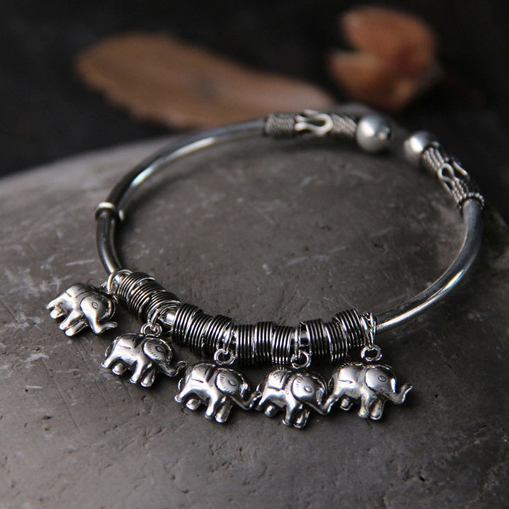 Buddha Stones 925 Sterling Silber Elefant Stärke Armband Armreif