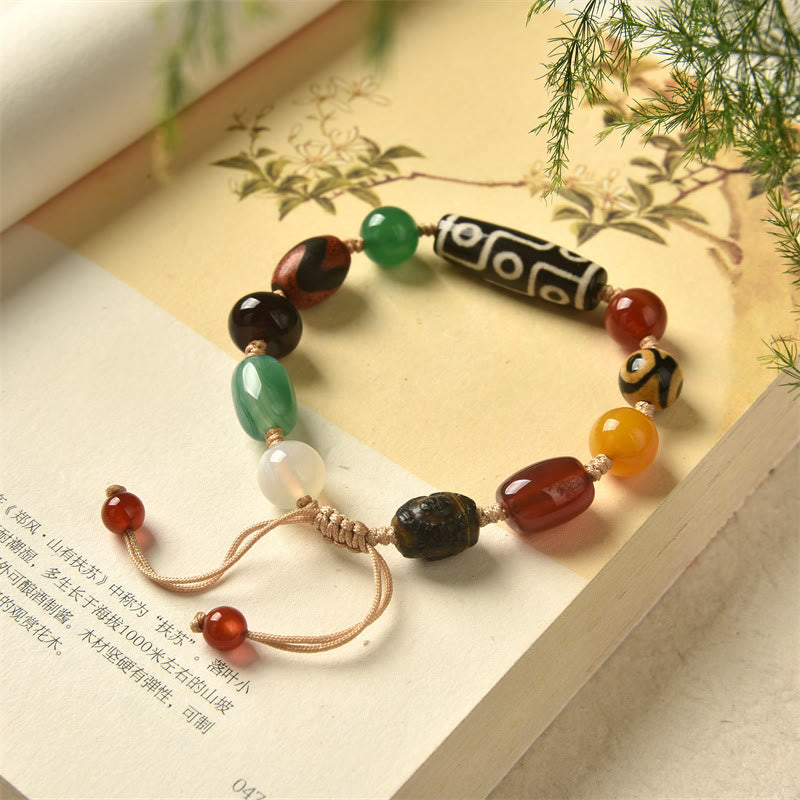 Buddha Stones Tibetisches Neun-Augen-Dzi-Perlen-Achat-Wohlstandsschutz-Armband