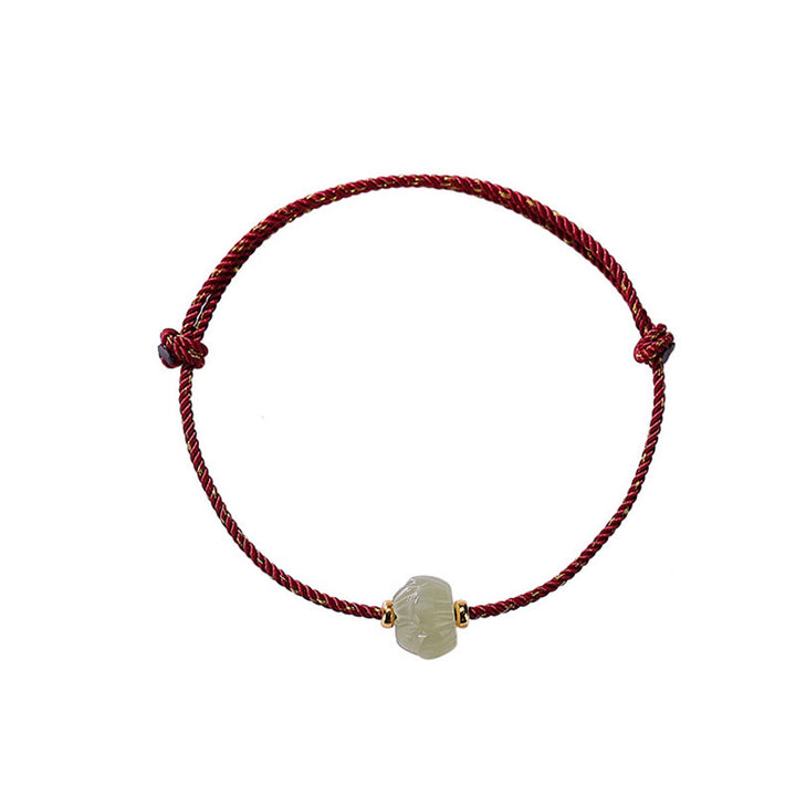 Buddha Stones 925 Sterling Silber vergoldet Hetian Jade Lotus Glück rote Schnur Armband