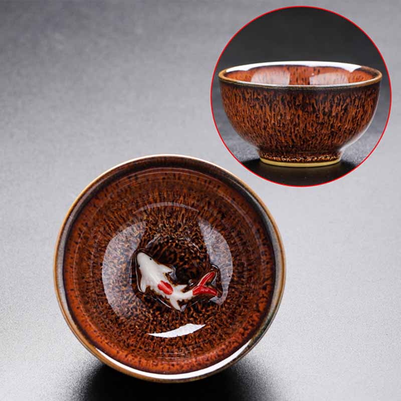 Buddha Stones, kleine Koi-Fische, Ofenwechsel, chinesische Jianzhan-Keramik-Teetasse, Kung-Fu-Teetasse, 60 ml