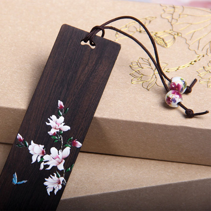 Buddha Stones, Schmetterling, Blume, Ebenholz, Lesezeichen mit Geschenkbox