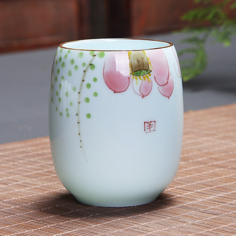 Buddha Stones, Koi-Fisch, Lotus-Landschaft, Löwenzahn, Pfingstrose, Blume, Keramik-Teetasse, Kung-Fu-Teetasse