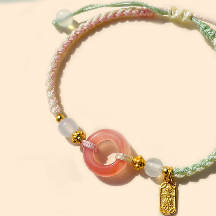 Buddha Stones Frieden und Freude Achat Friedensschnalle verheißungsvolles handgefertigtes geflochtenes Armband