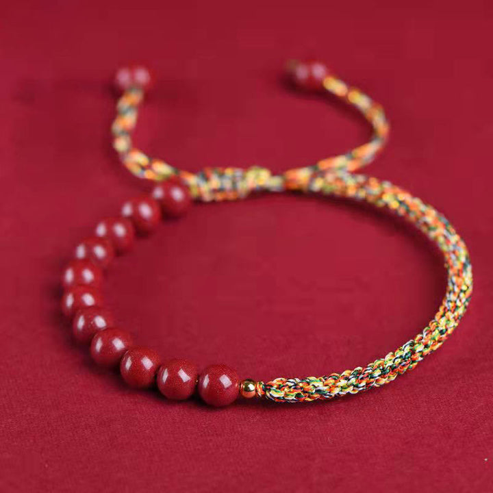 Buddha Stones Natural Cinnabar King Kong Knot Blessing String Armband