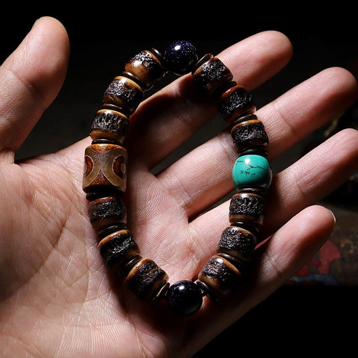 Buddha Stones Tibetisches Yak-Knochen-Dzi-Perlen-Armband, Türkis, hält böse Geister fern