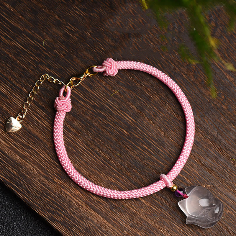 Lucky Pink Crystal Fox Love String-Armband