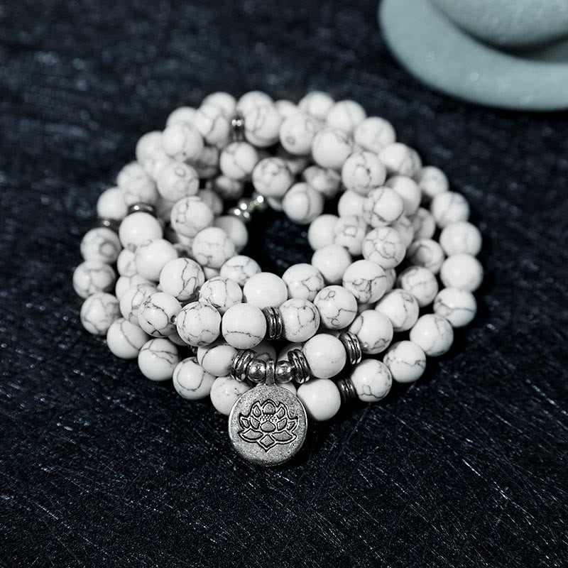 Buddha Stones Weiß Türkis Lotus Mala Heilarmband