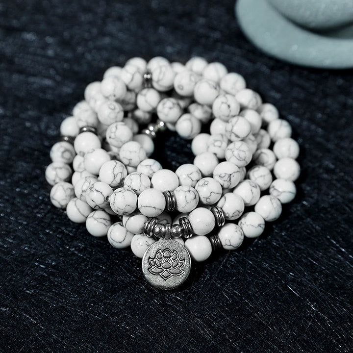 Buddha Stones Weiß Türkis Lotus Mala Heilarmband
