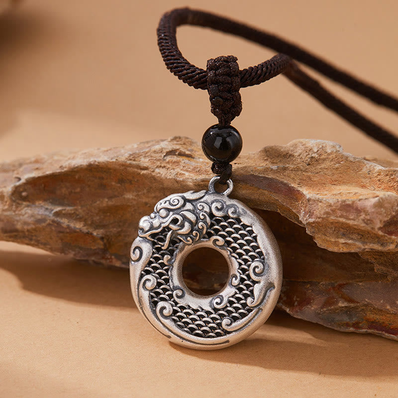 Buddha Stones 999 Sterling Silber Jahr des Drachen Glücksverheißender Drache Friedensschnalle Erfolgs-Halskettenanhänger