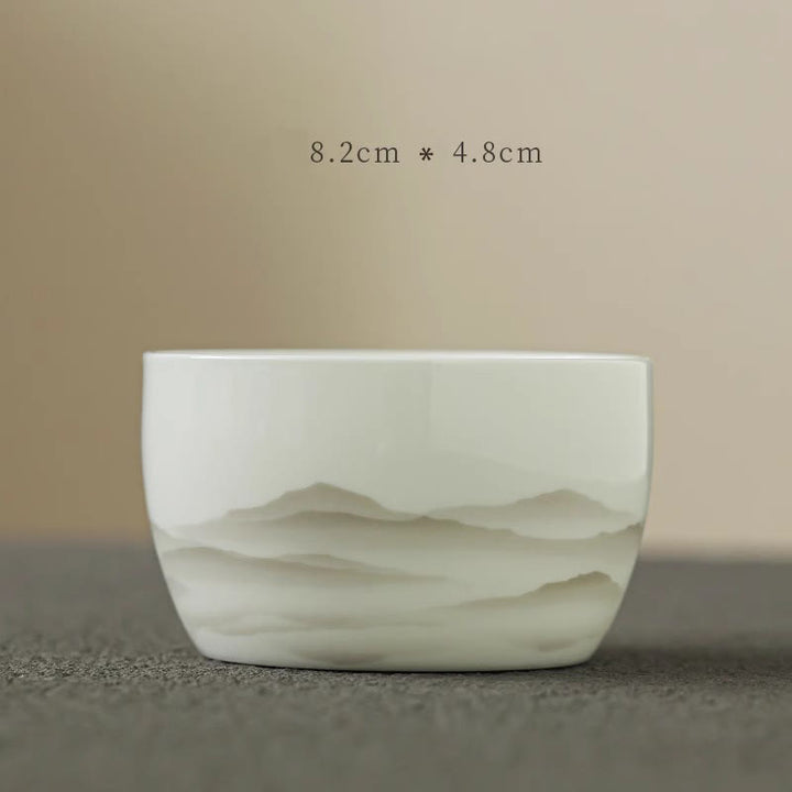 Buddha Stones, Vintage-Tuschemalerei, Berg , Weiß Porzellan, Keramik, Gaiwan, Sancai, Teetasse, Kung-Fu-Teetasse und Untertasse mit Deckel, Teeutensilien-Teekanne