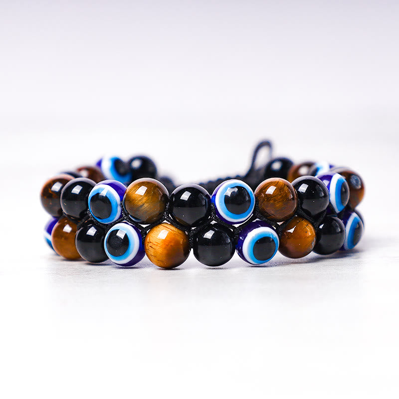 Buddha Stones Evil Eye Hämatit Tigerauge Schutz Perlenarmband