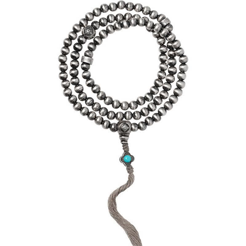 108 Mala-Perlen, 925er-Sterlingsilber, roter Achat, Türkis, Vertrauens-Charm-Armband