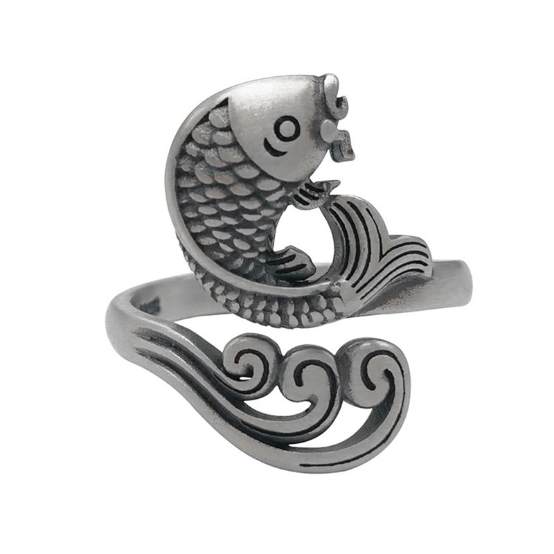 Buddha Stones 925 Sterling Silber Koi Fisch Wasser Welligkeit Glück Reichtum Ring