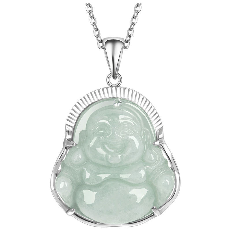 Buddha Stones 925 Sterling Silber Lachender Buddha Jade Glück Ruhe Halskette Kettenanhänger