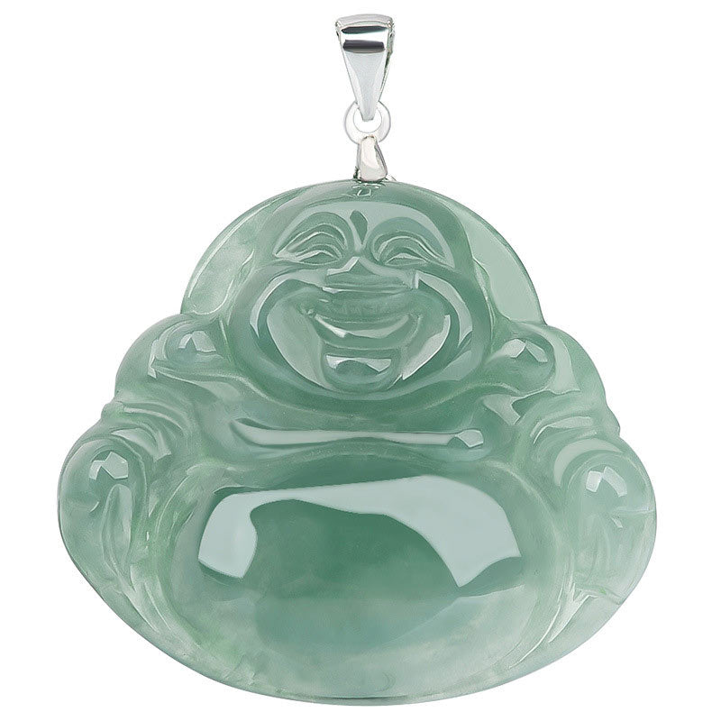 Buddha Stones 925 Sterling Silber Lachender Buddha Jade Schutz Ruhe Halskette Kettenanhänger