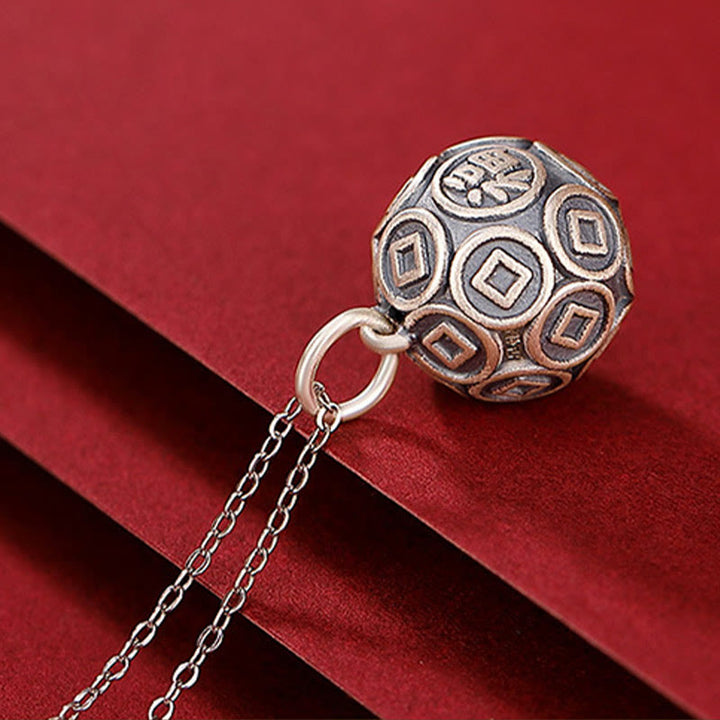 Buddha Stones 990 Sterling Silber Fu Charakter Kupfer Münze Glück Glück Kette Halskette Anhänger