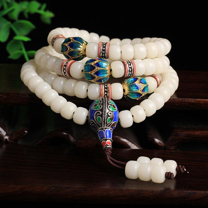 108 Perlen Weiß Bodhi-Samen-Mala-Segen-Armband