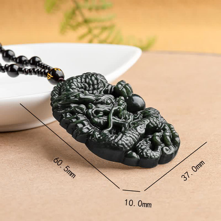 Buddha Stones Hetian Cyan Jade Dragon Success Harmony Halskette Perlenschnur Anhänger
