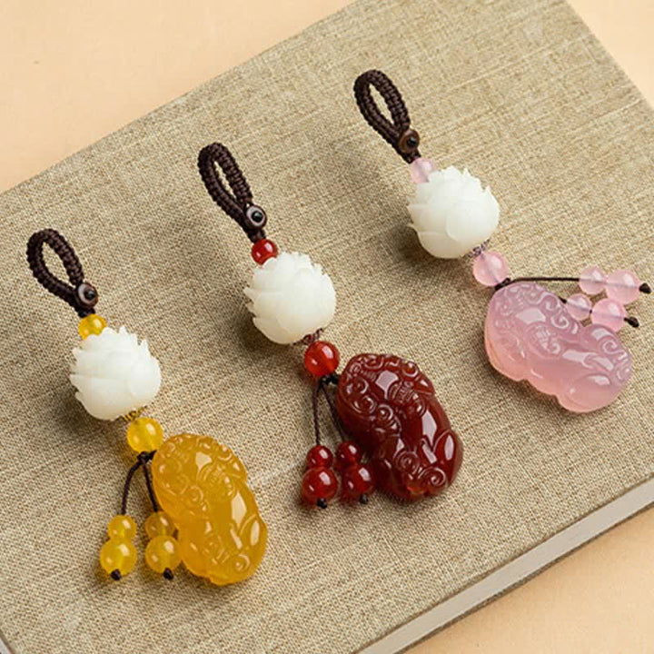 Buddha Stones PiXiu Chalcedon Bodhi Seed Lotus Courage Strength Schlüsselanhänger