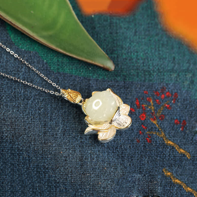 Weiß Jade-Lotusblumen-Glücks-Halskette