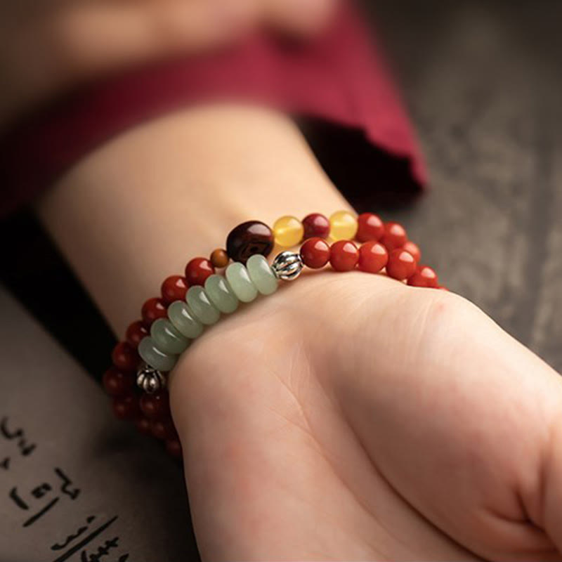 Buddha Stones, chinesisches Sternzeichen, Natal-Buddha, roter Achat, kleines Blatt, rotes Sandelholz, Zinnober-Amulett, Segen, doppelt gewickeltes Armband