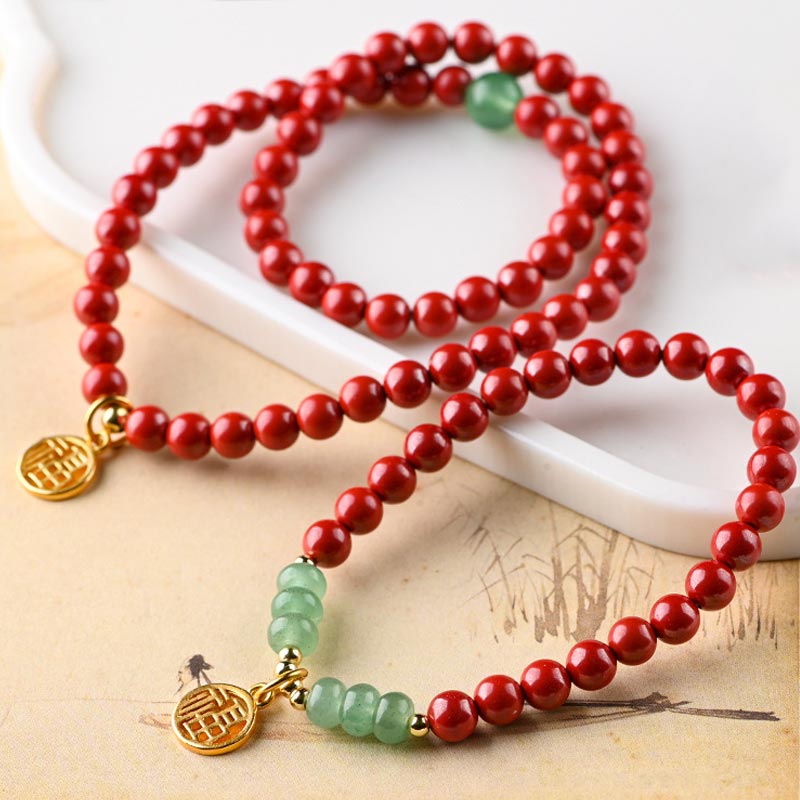 Buddha Stones, tibetischer Zinnober, grüner Aventurin, Glücksarmband-Halskette