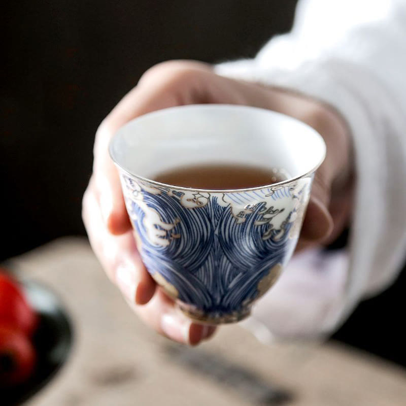 Buddha Stones Vintage Ozean Meereswellen Keramik Teetasse Teetassen