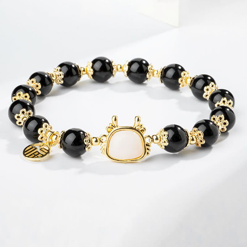 Armband mit Buddha Stonesn, Jahr des Drachen, natürlicher roter Achat, schwarzer Onyx, Glücks-Fu-Charakter