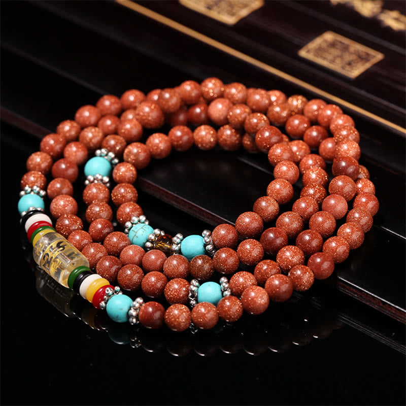 Buddha Stones 108 Mala Perlen Goldstone Om Mani Padme Hum Swastika Confidence Armband