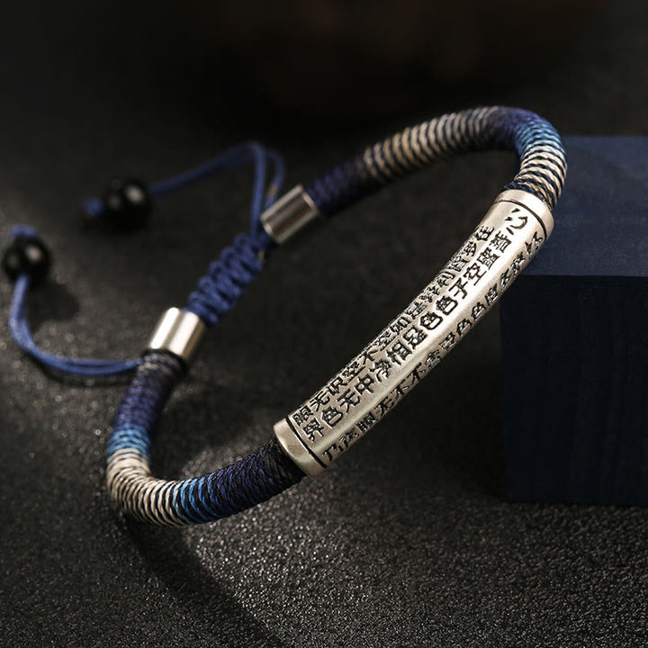 Buddha Stones 999 Sterling Silber Herz Sutra Calm Handgefertigtes geflochtenes Armband