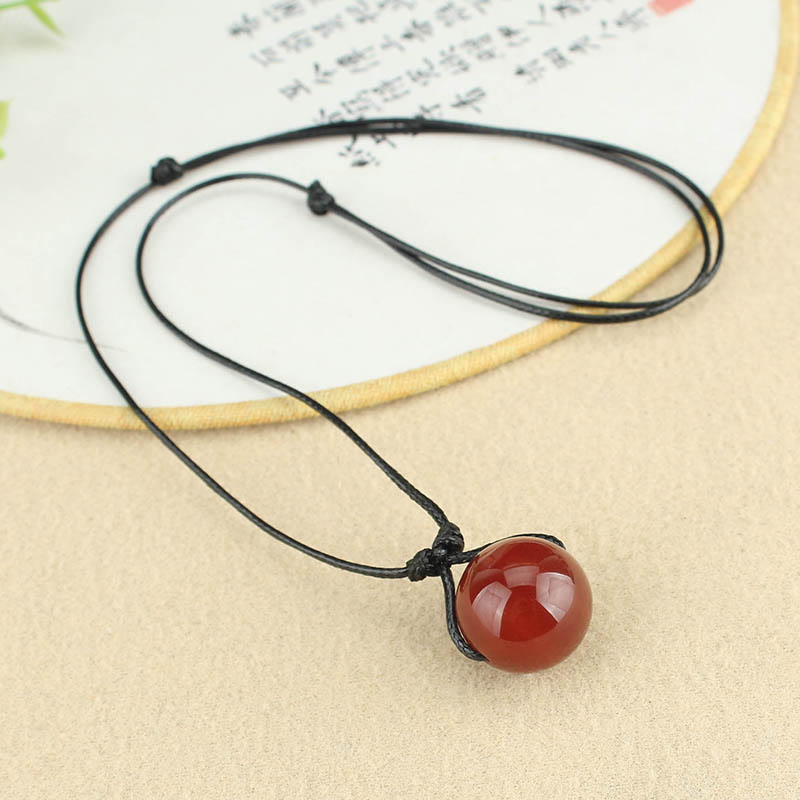 Buddha Stones Red Achat Bead Confidence Leder Seil Halskette Anhänger