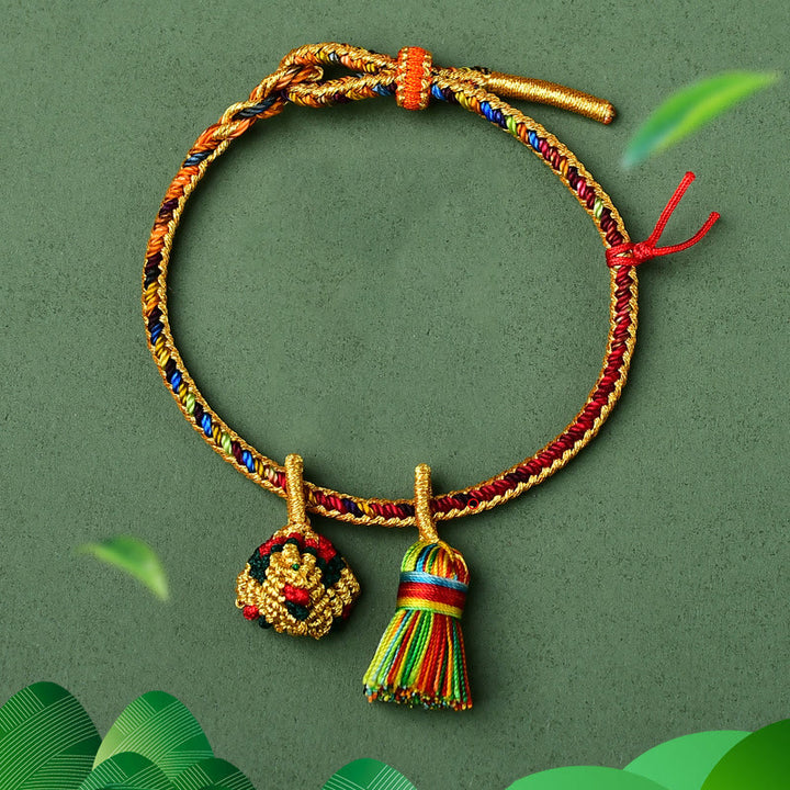 Buddha Stones, buntes Seil, Glück, handgefertigtes Zongzi-Charm-Armband mit goldener Kugel