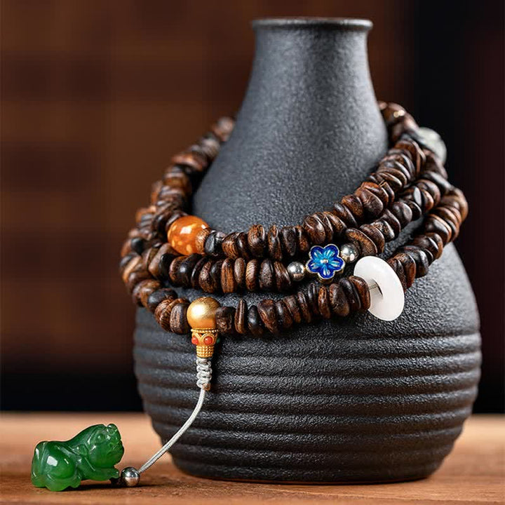 Buddha Stones 108 Mala Perlen 925 Sterling Silber Brunei Agarwood Red Achat PiXiu Hetian Jade Peace Strength Armband